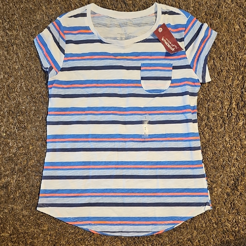 Arizona Jean Company Blue, White, and Pink Striped Tee